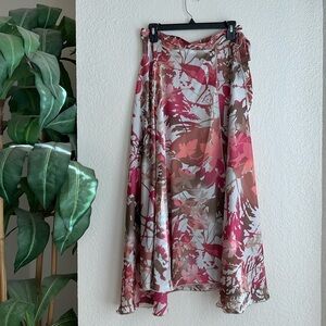 Indigo pink floral midi skirt